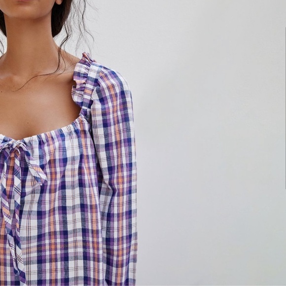NWT Twelve Twelve Shannon Plaid Blouse Purple XS Anthropologie - Picture 3 of 12